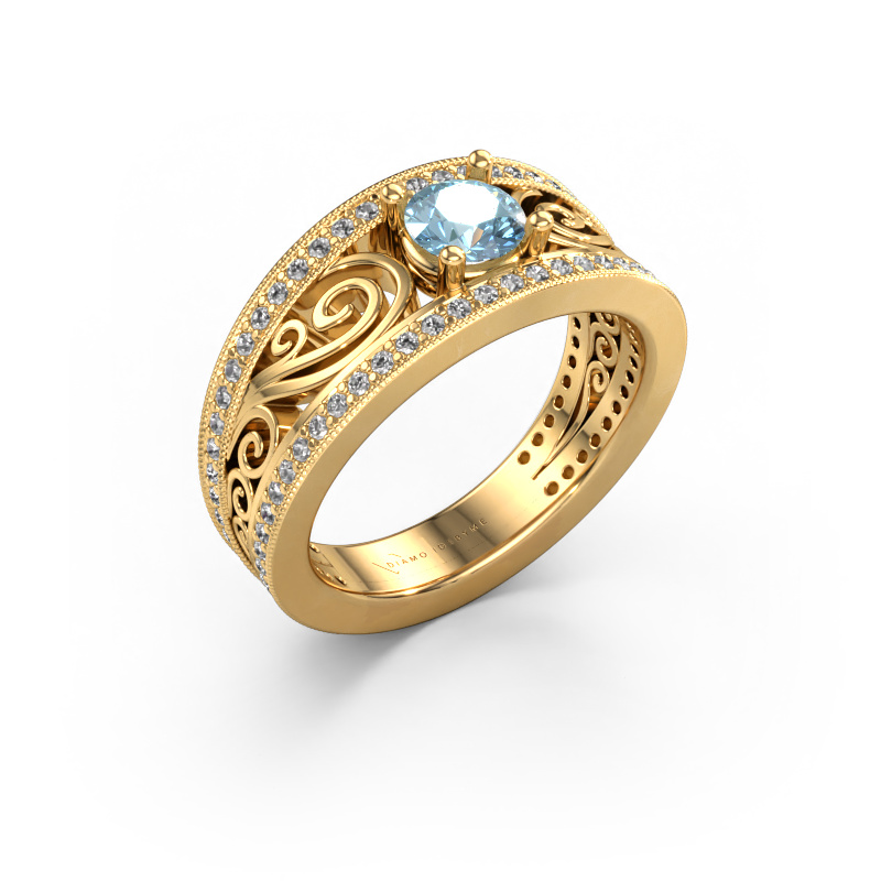 Image de Bague Julliana 585 or jaune Diamant synthétique bleu 5 mm