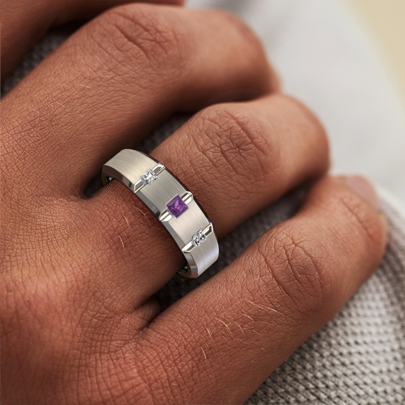 Image of Men's ring Justin 950 platinum Amethyst 2.5 mm
