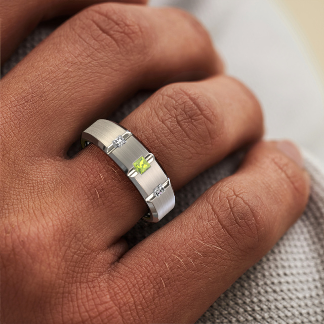 Image of Men's ring Justin 925 silver Peridot 2.5 mm