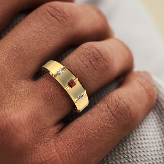 Image of Men's ring Justin 585 gold Garnet 2.5 mm