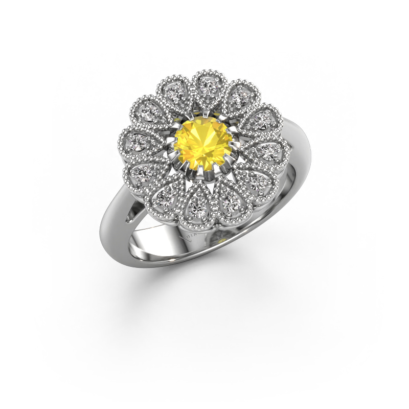 Image of Engagement ring Kaat 950 platinum Yellow sapphire 5 mm
