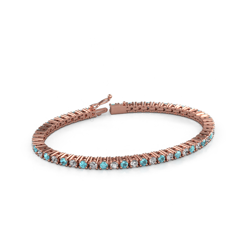 Bild von Tennisarmband Karin 3 mm 585 Roségold Blau Topas 3 mm