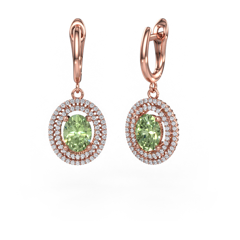 Image de Pendants d'oreilles Karren 585 or rose Diamants synthétiques vert 8x6 mm