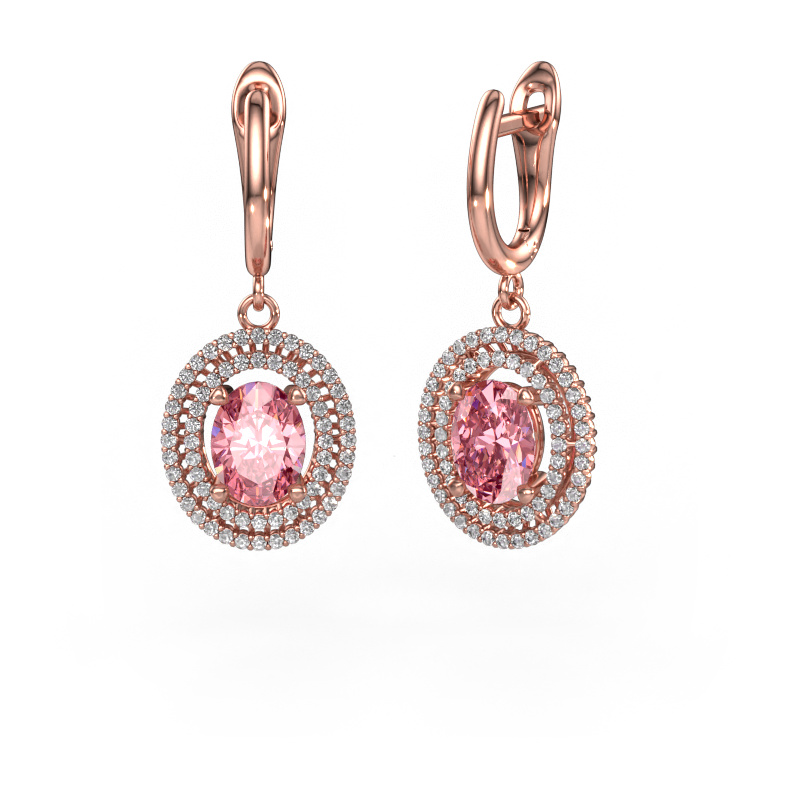 Image of Drop earrings Karren 585 rose gold Pink lab grown diamond 8x6 mm