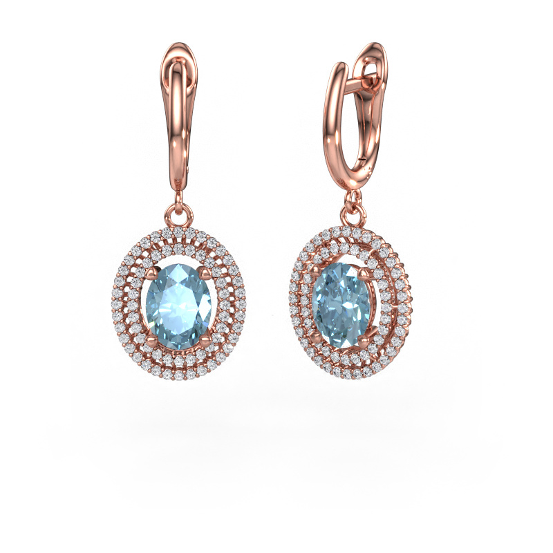 Image of Drop earrings Karren 585 rose gold Blue lab grown diamond 8x6 mm