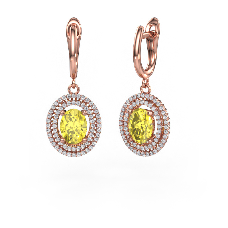 Image de Pendants d'oreilles Karren 585 or rose Diamants synthétiques jaune 8x6 mm