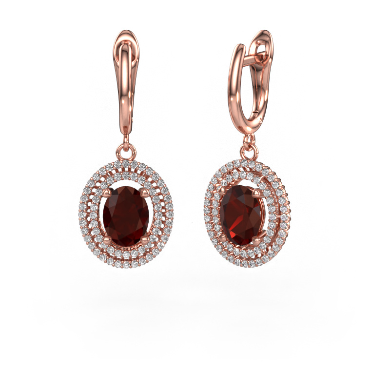 Image of Drop earrings Karren 585 rose gold Garnet 8x6 mm