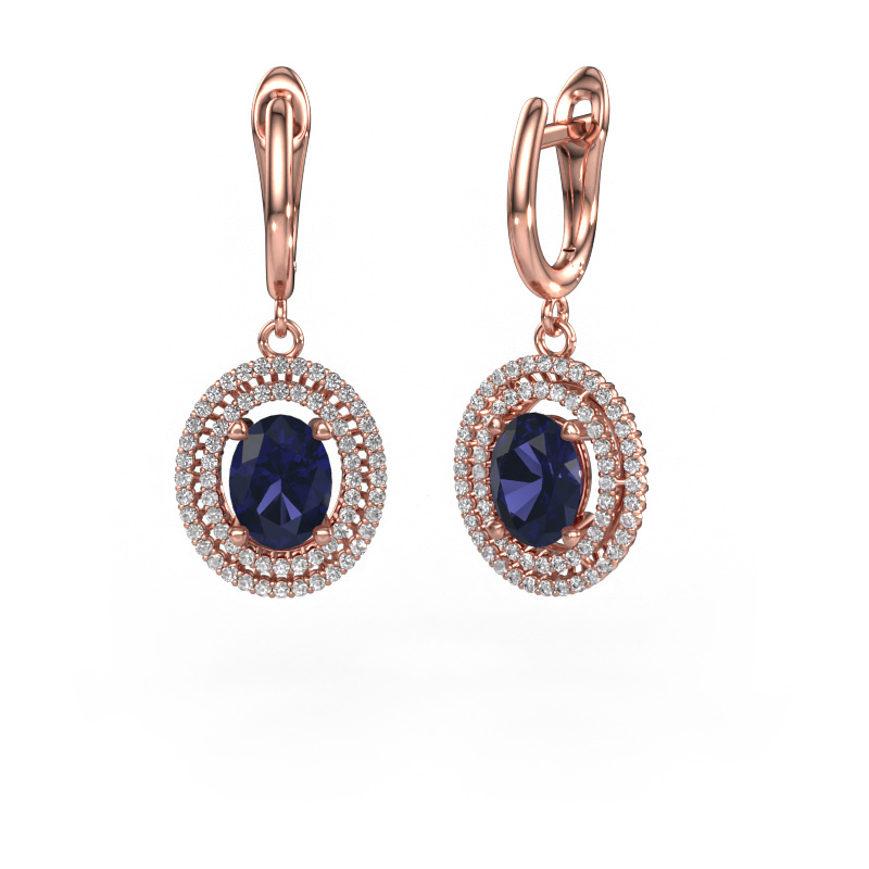 Image of Drop earrings Karren 585 rose gold Sapphire 8x6 mm
