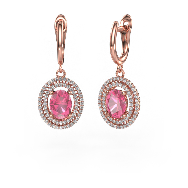 Image of Drop earrings Karren 585 rose gold Pink sapphire 8x6 mm