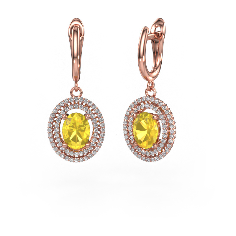 Image of Drop earrings Karren 585 rose gold Yellow sapphire 8x6 mm