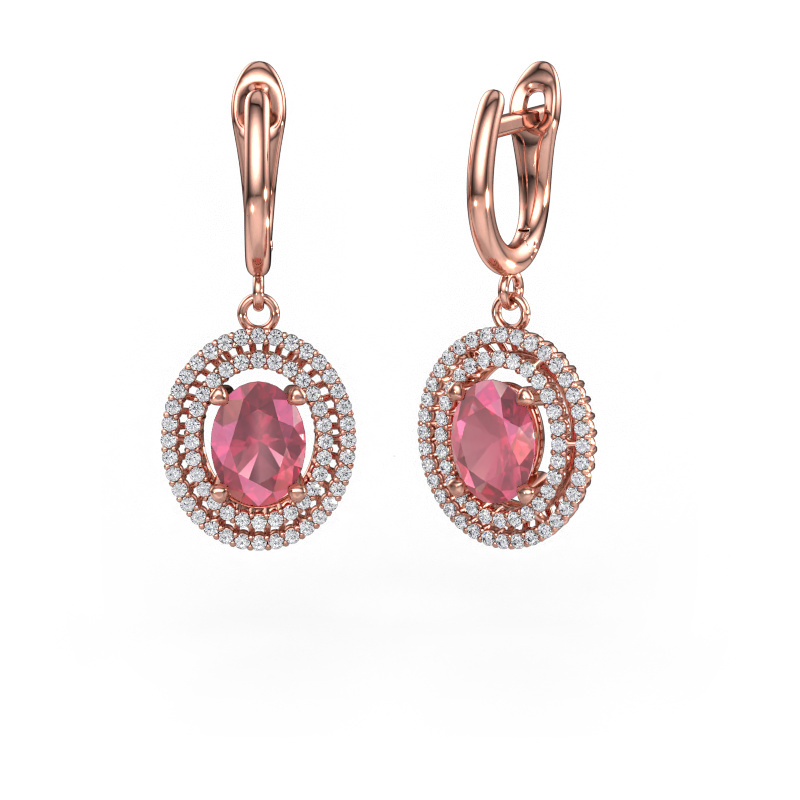Image de Pendants d'oreilles Karren 585 or rose Rose tourmaline 8x6 mm