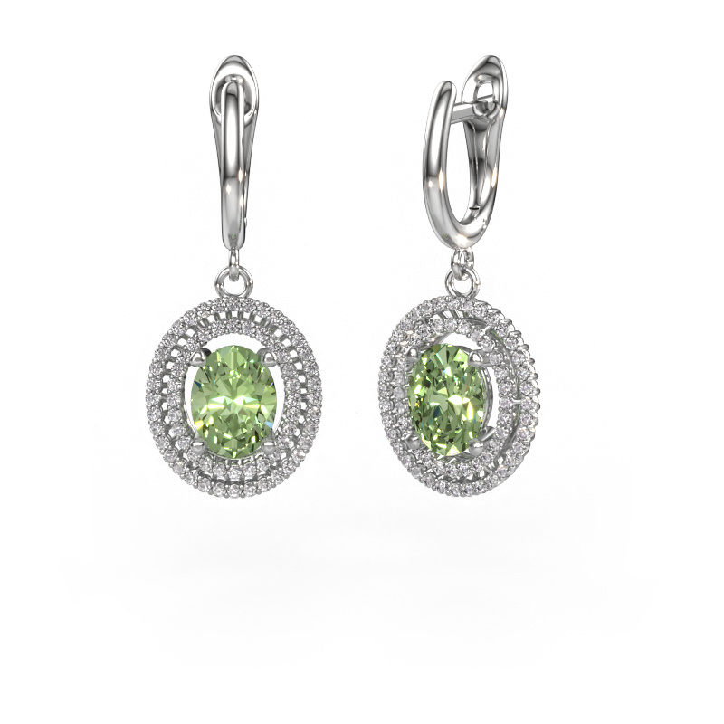 Image of Drop earrings Karren 950 platinum Green lab grown diamond 8x6 mm
