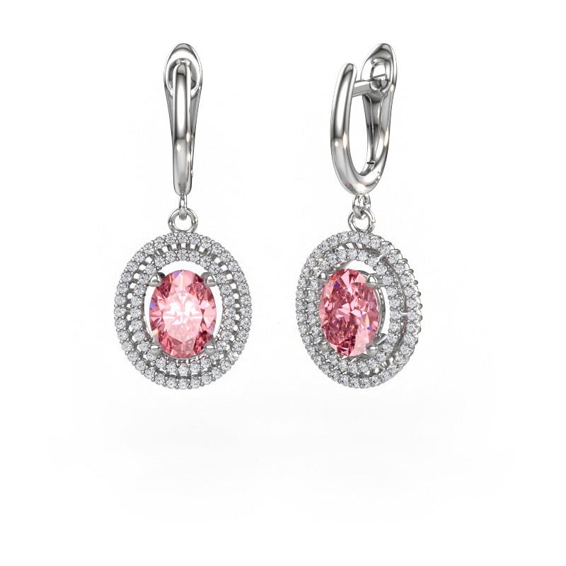 Image de Pendants d'oreilles Karren 585 or blanc Diamant synthétique roze 8x6 mm