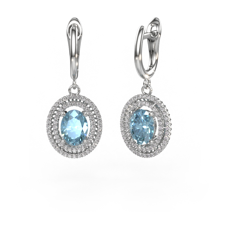 Image of Drop earrings Karren 950 platinum Blue lab grown diamond 8x6 mm