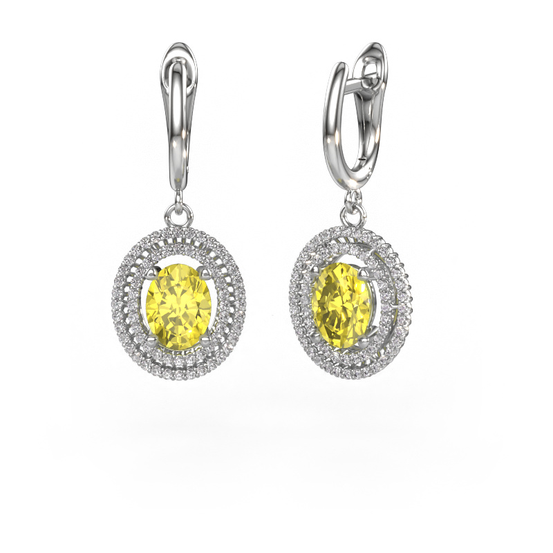 Image of Drop earrings Karren 585 white gold Yellow lab grown diamond 8x6 mm