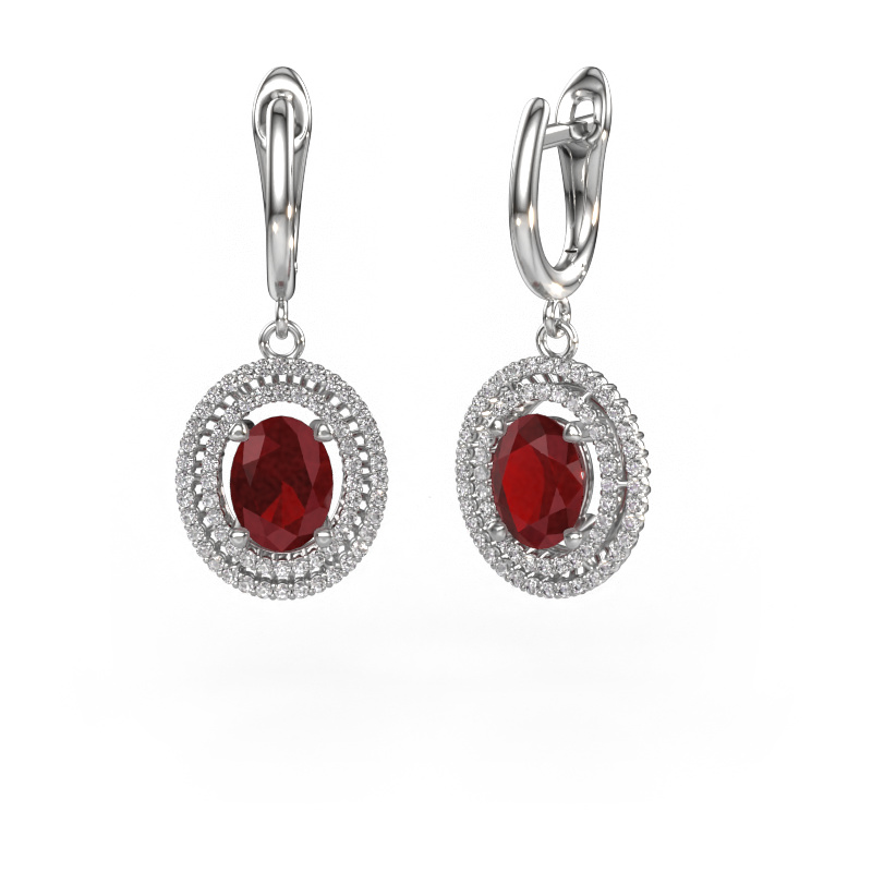Image of Drop earrings Karren 585 white gold Ruby 8x6 mm