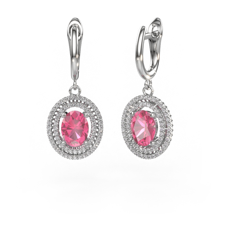 Image of Drop earrings Karren 585 white gold Pink sapphire 8x6 mm
