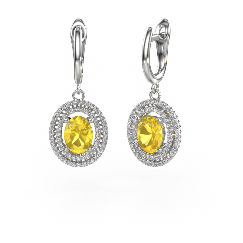 Image of Drop earrings Karren 950 platinum Yellow sapphire 8x6 mm