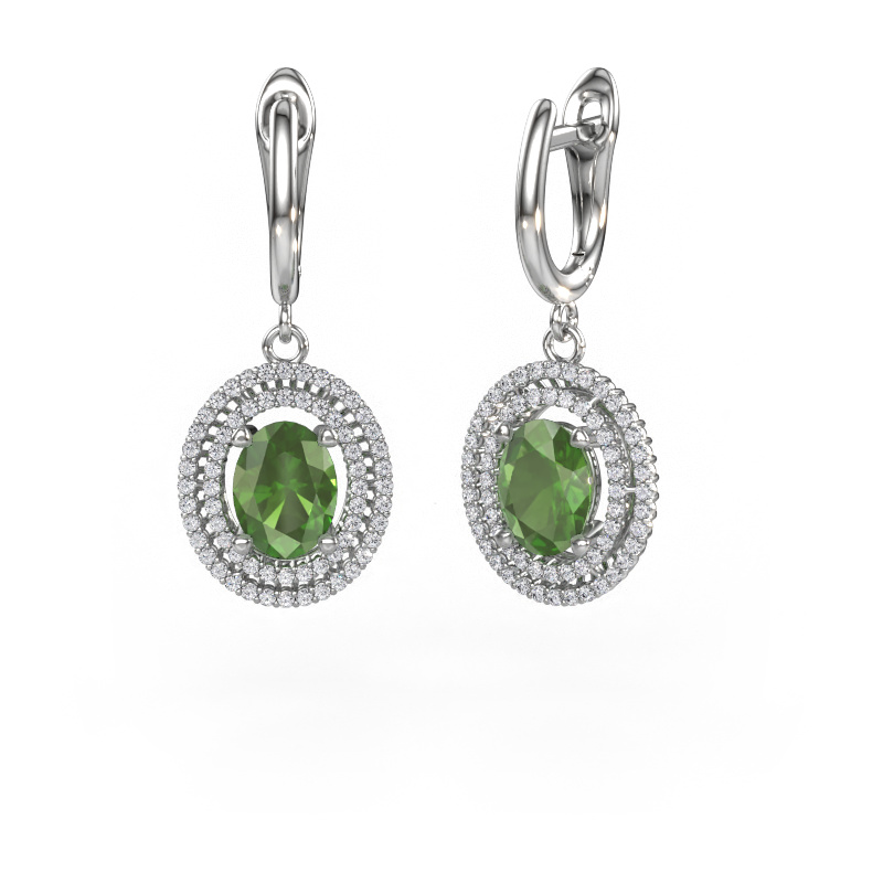 Image de Pendants d'oreilles Karren 950 platine Vert tourmaline 8x6 mm