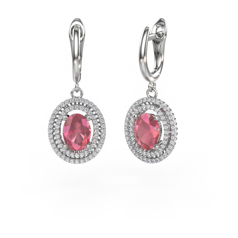 Image of Drop earrings Karren 950 platinum Tourmaline pink 8x6 mm