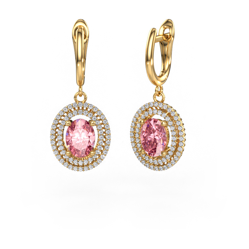 Image of Drop earrings Karren 585 gold Pink lab grown diamond 8x6 mm