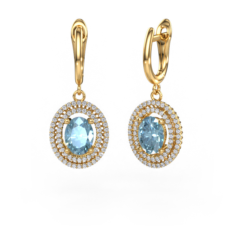 Image de Pendants d'oreilles Karren 585 or jaune Diamant synthétique bleu 8x6 mm