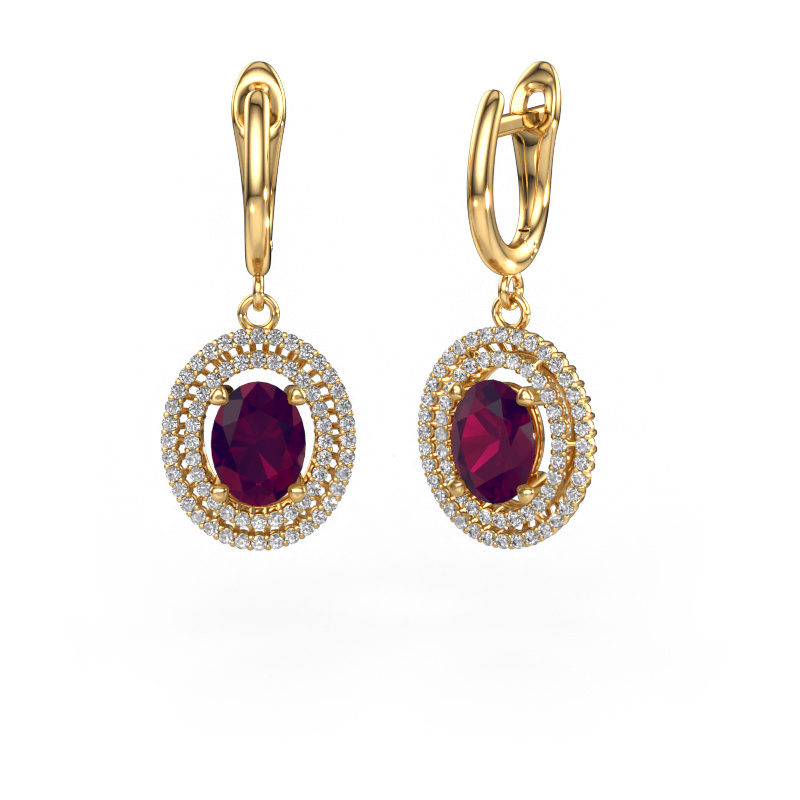 Image of Drop earrings Karren 585 gold Rhodolite 8x6 mm