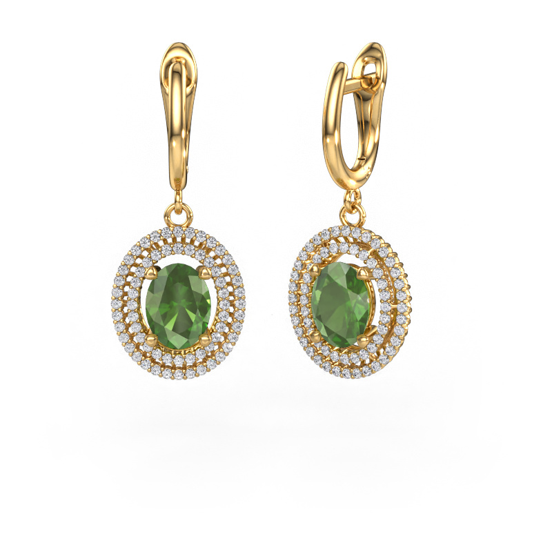 Image of Drop earrings Karren 585 gold Tourmaline green 8x6 mm
