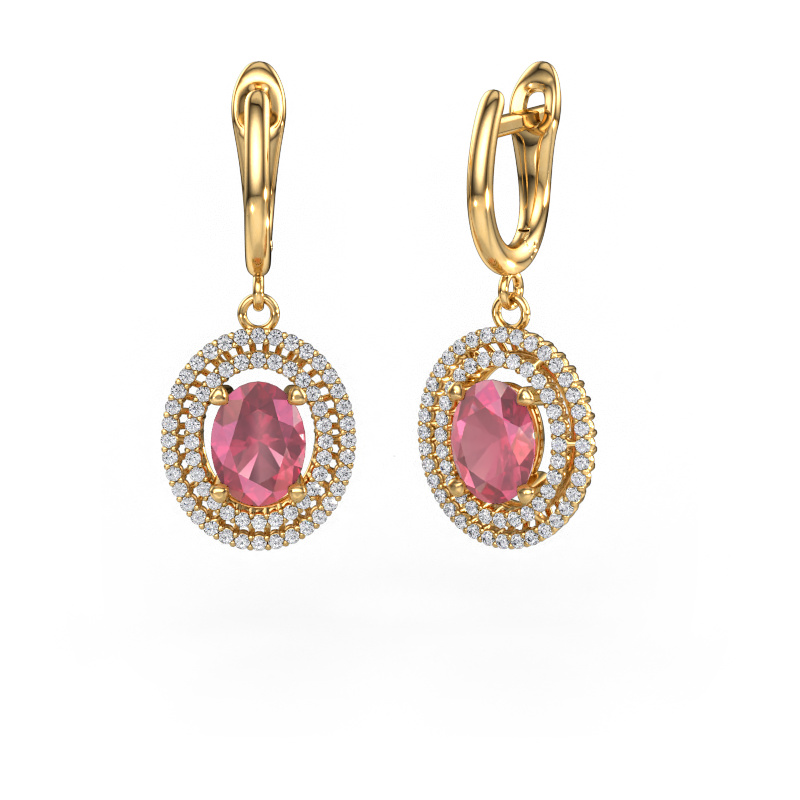 Image of Drop earrings Karren 585 gold Tourmaline pink 8x6 mm