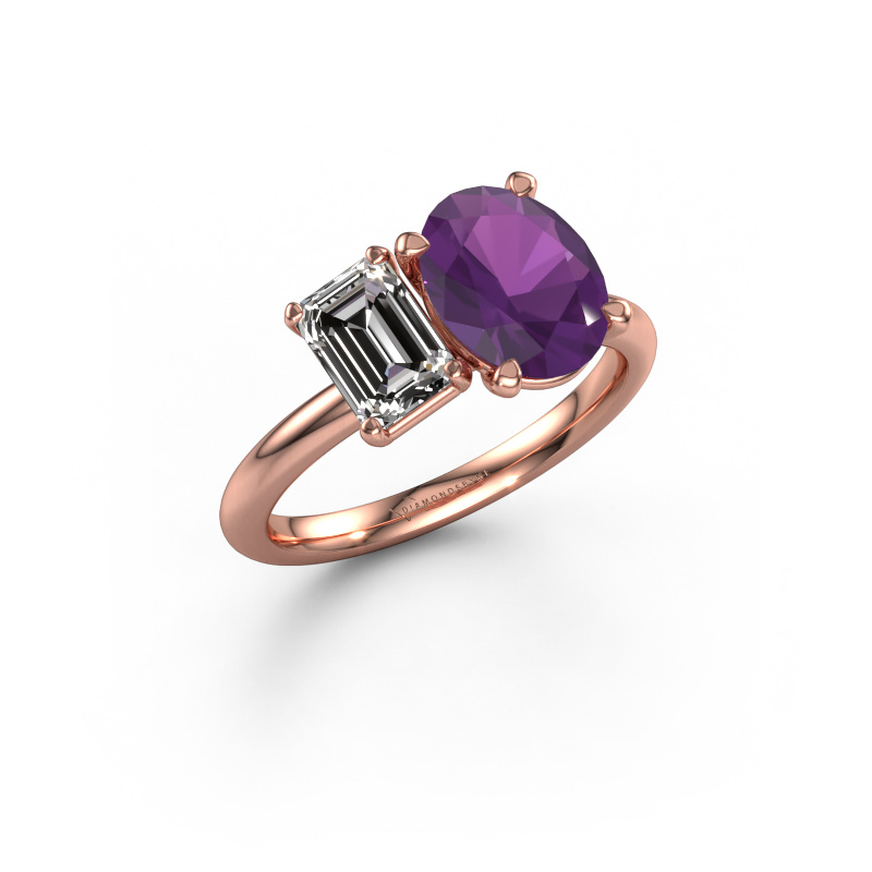 Image de Bague de fiançailles Toi et Moi OVL-EME 585 or rose Améthyste 9x7 mm