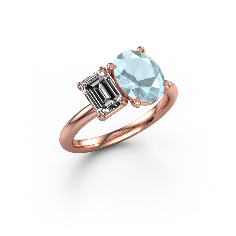 Image of Engagement ring Toi et Moi OVL-EME 585 rose gold Aquamarine 9x7 mm