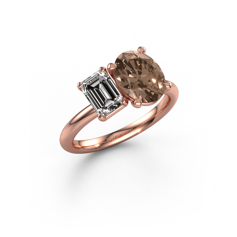 Image of Engagement ring Toi et Moi OVL-EME 585 rose gold Brown diamond 2.70 crt