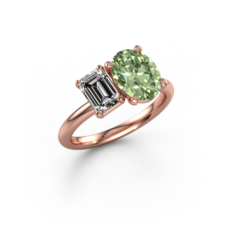 Image of Engagement ring Toi et Moi OVL-EME 585 rose gold Green lab grown diamond 9x7 mm