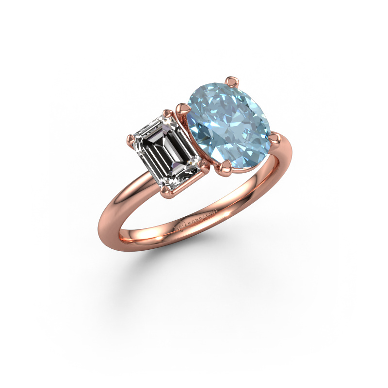 Image of Engagement ring Toi et Moi OVL-EME 585 rose gold Blue lab grown diamond 9x7 mm