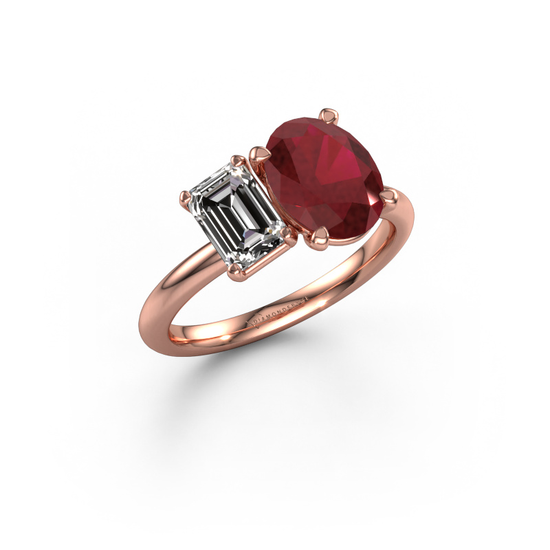 Image of Engagement ring Toi et Moi OVL-EME 585 rose gold Ruby 9x7 mm