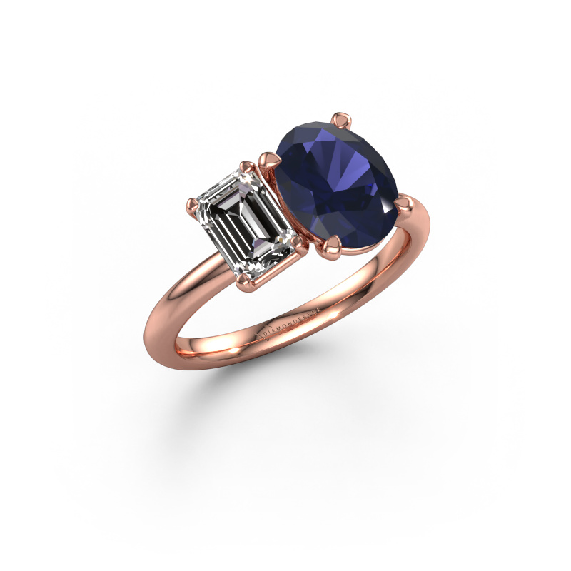 Image of Engagement ring Toi et Moi OVL-EME 585 rose gold Sapphire 9x7 mm