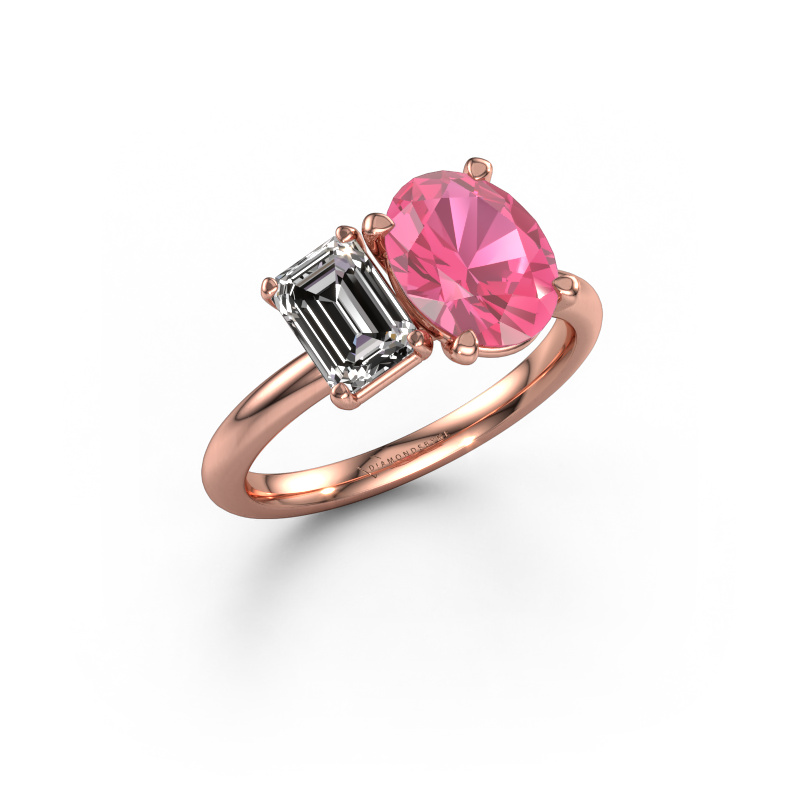 Image of Engagement ring Toi et Moi OVL-EME 585 rose gold Pink sapphire 9x7 mm