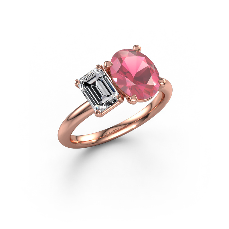Image of Engagement ring Toi et Moi OVL-EME 585 rose gold Tourmaline pink 9x7 mm