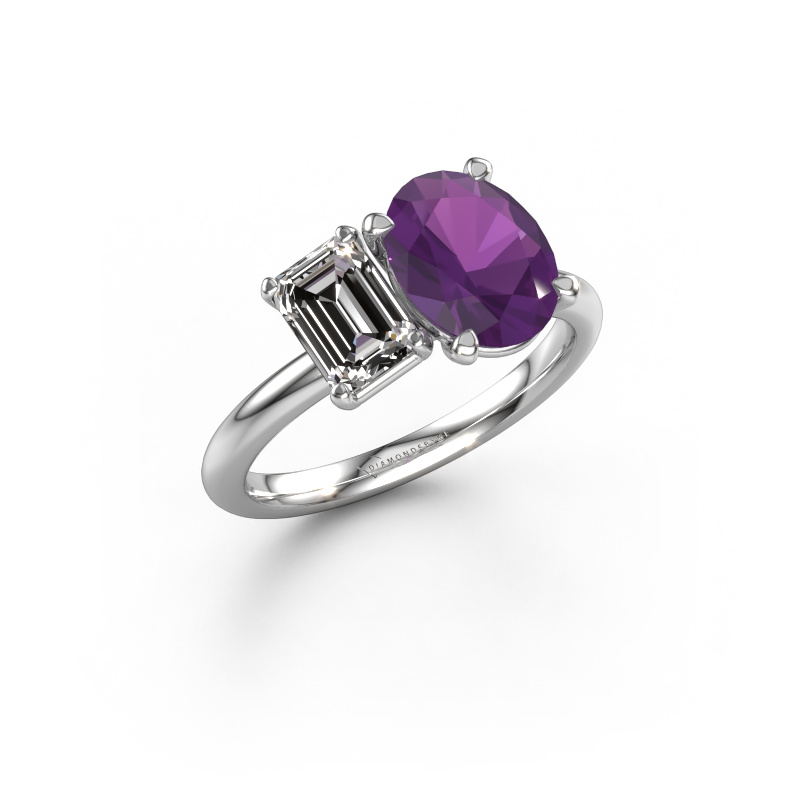 Image of Engagement ring Toi et Moi OVL-EME 585 white gold Amethyst 9x7 mm