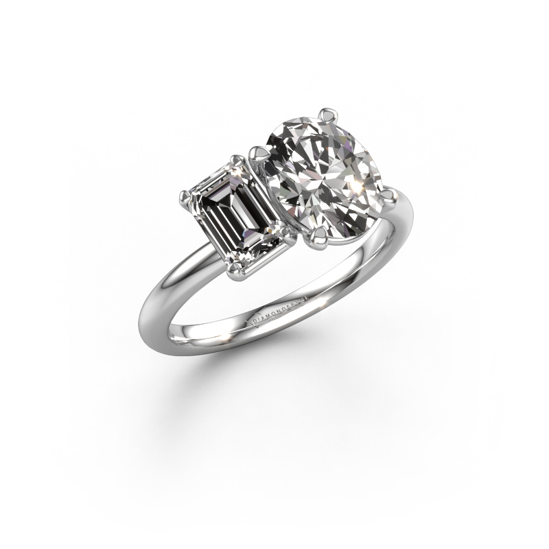 Image of Engagement ring Toi et Moi OVL-EME 585 white gold Zirconia 9x7 mm