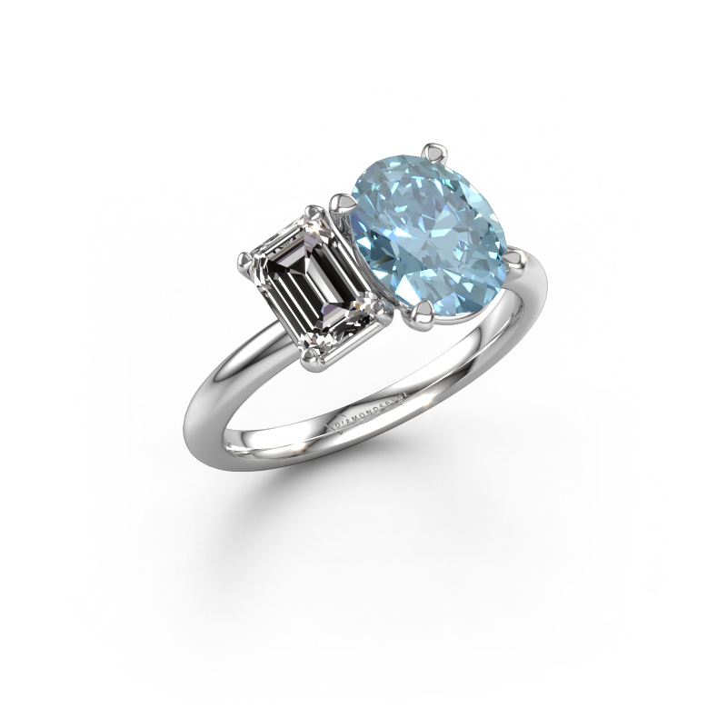 Image of Engagement ring Toi et Moi OVL-EME 585 white gold Blue lab grown diamond 9x7 mm