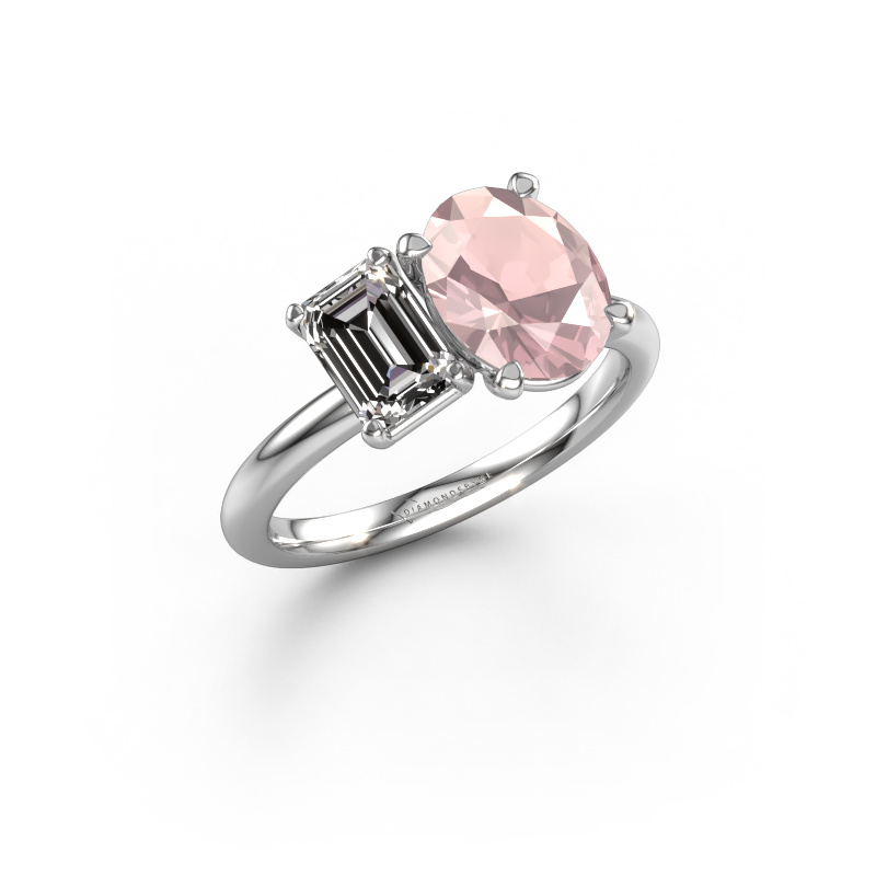 Image of Engagement ring Toi et Moi OVL-EME 950 platinum Morganite champagne 9x7 mm