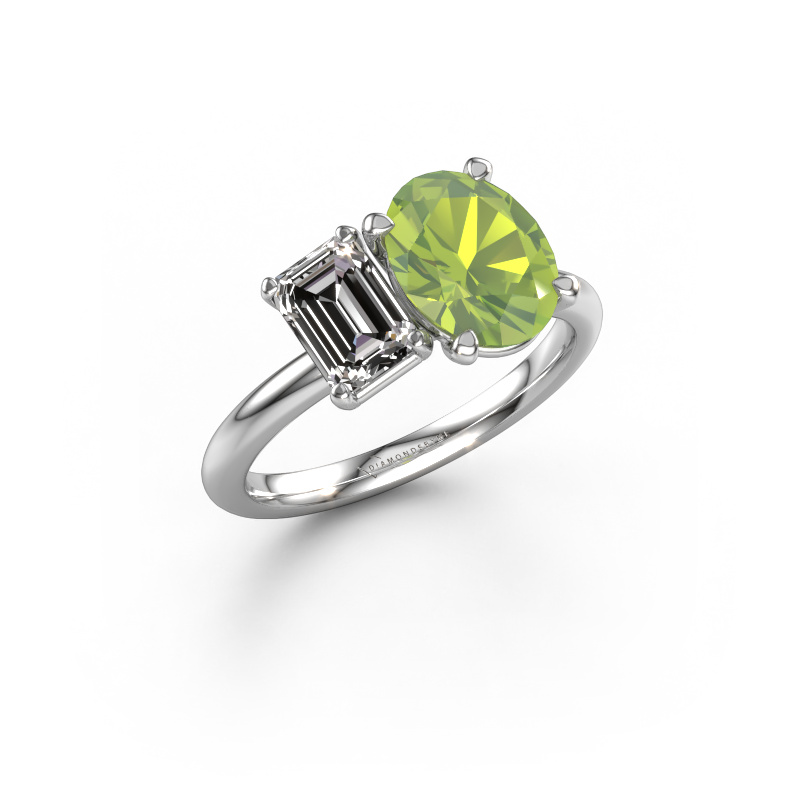 Image of Engagement ring Toi et Moi OVL-EME 585 white gold Peridot 9x7 mm