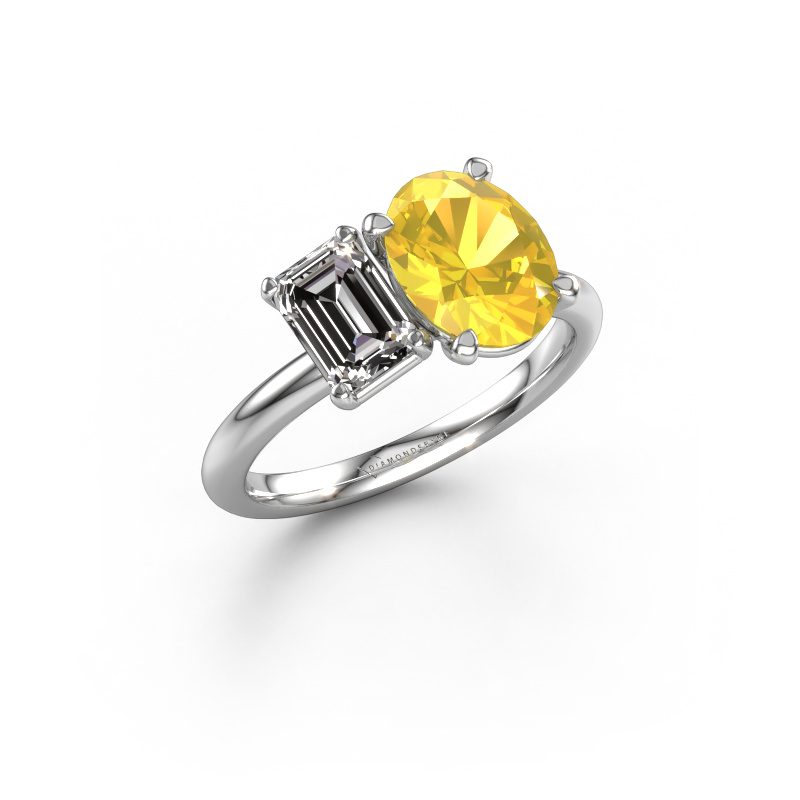 Image of Engagement ring Toi et Moi OVL-EME 950 platinum Yellow sapphire 9x7 mm