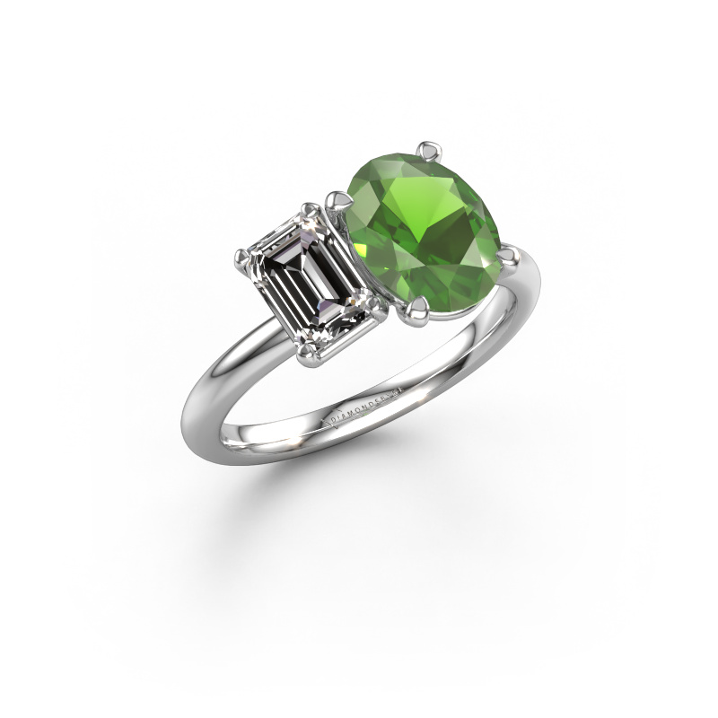 Image of Engagement ring Toi et Moi OVL-EME 585 white gold Tourmaline green 9x7 mm