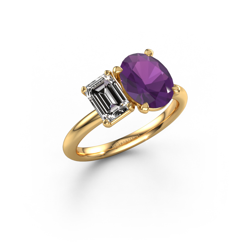 Image of Engagement ring Toi et Moi OVL-EME 585 gold Amethyst 9x7 mm