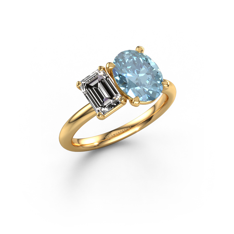 Image de Bague de fiançailles Toi et Moi OVL-EME 585 or jaune Diamant synthétique bleu 9x7 mm