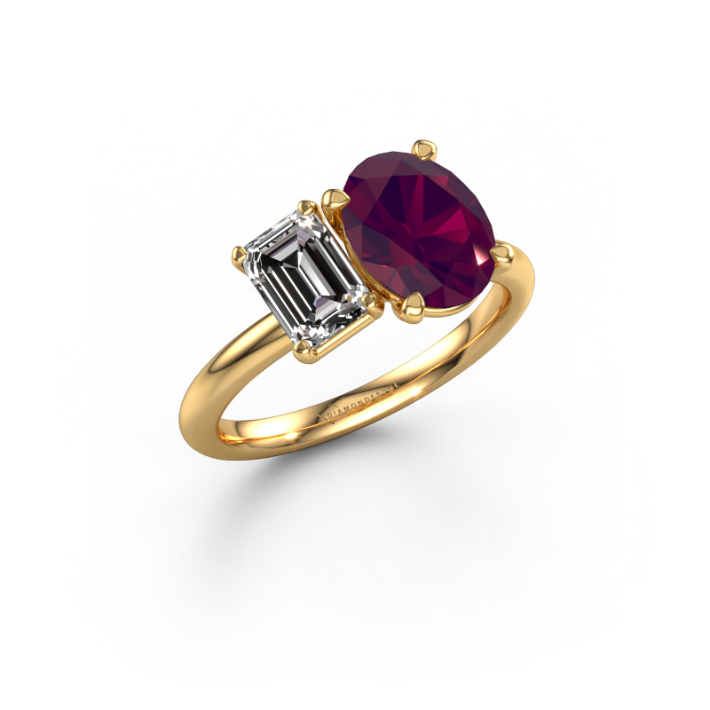 Image of Engagement ring Toi et Moi OVL-EME 585 gold Rhodolite 9x7 mm