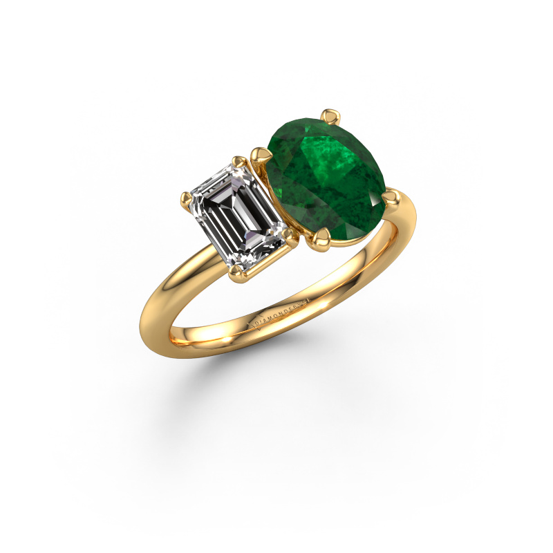 Image of Engagement ring Toi et Moi OVL-EME 585 gold Emerald 9x7 mm