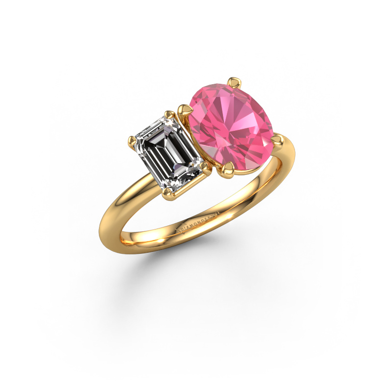 Image de Bague de fiançailles Toi et Moi OVL-EME 585 or jaune Saphir rose 9x7 mm